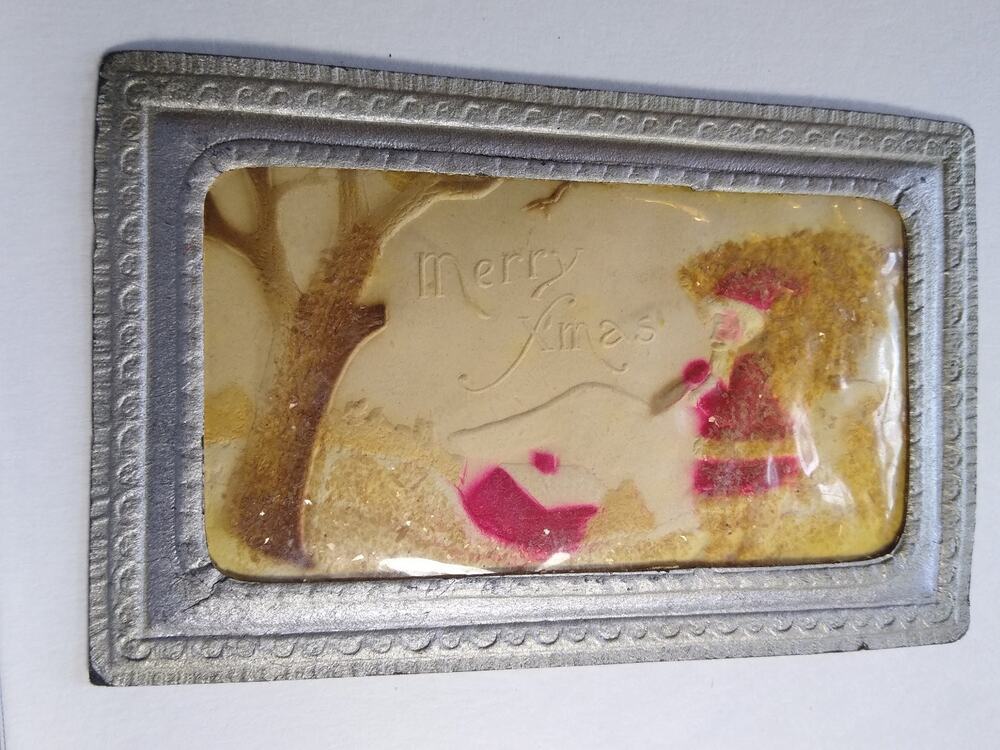 Antique 3D Framed Merry Xmas Santa & Tree Embossed Postcard TRG Publisher RARE
